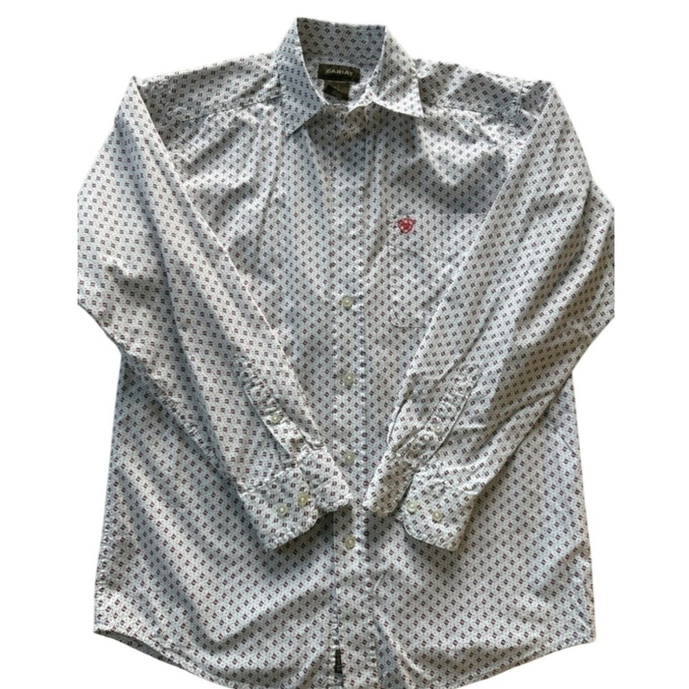 Ariat Button Down Shirt Men Small White Red Geometric Print Cowboy Western Rodeo - Picture 6 of 6